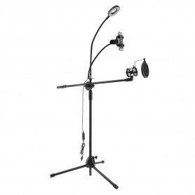 Multifunction Microphone Stand With LED Light, Phone holder and POP-Filter