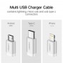 UGREEN, USB 2.0 A To Micro USB+Lightning+Type C (3 in 1) Cable, USB to USB C cables, UG-80326-CB