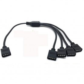 1 to 4 Way 4 Pin 10mm RGB Female Connector Splitter Cable - Black