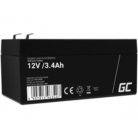 Green Cell, Green Cell 12V 3.4Ah 3400mAh VRLA AGM Battery, Battery Lead-acid , GC359-AGM43