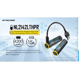 NITECORE, Nitecore NL2142LTHPR USB 4200mAh 15A 21700 specially for Cold Weather with USB Port, Other formats, MF021