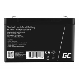 Green Cell - Green Cell 6V 15Ah (F1 4.6mm) VRLA AGM Battery - Battery Lead-acid  - GC398-AGM40