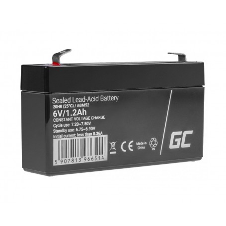 Green Cell - Green Cell 6V 1.2Ah (F1 4.6mm) 1200mAh VRLA AGM Battery - Battery Lead-acid  - GC401-AGM52