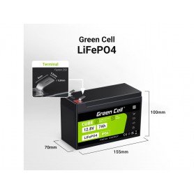 Green Cell - Green Cell CUBE 12.8V 7Ah LiFePO4 155x70x100mm IP54 battery for solar panels and campers - LiFePO4 battery - GC404