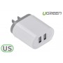 UGREEN - 2.4A / 1A 17W 5V USB Dual Wall Charger - US Plug - Ac charger - UG359-CB